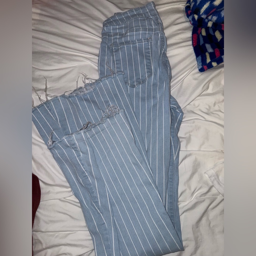 Cello Light Blue Striped Ankle Jeans